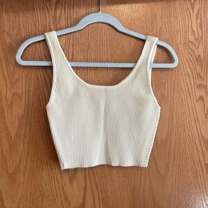 Elegant Cream Ribbed Crop Top